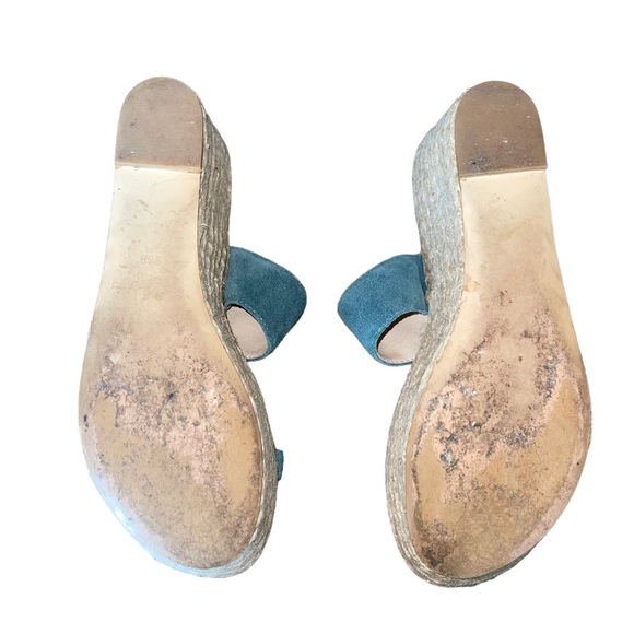 Elizabeth and James Blue Suede Wedge Espadrille Sandals Platform - Picture 8 of 9
